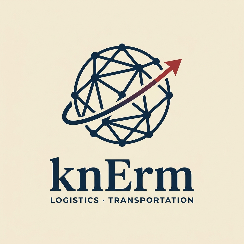 knErm Logistics logo, a globe network with a forward arrow